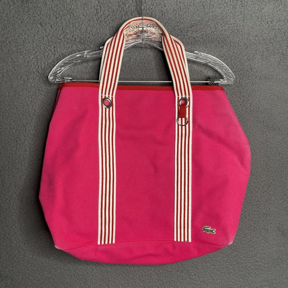 Lacoste Canvas Tote Bag With Pouch Barbie Pink Embroidered Alligator